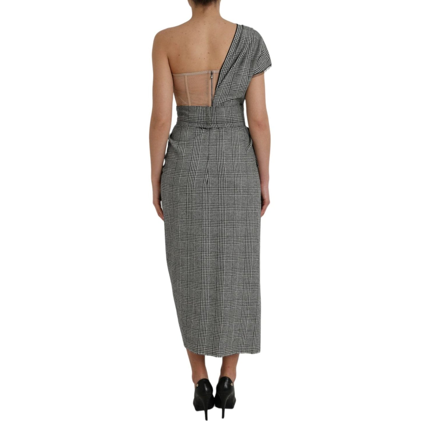 Dolce & Gabbana Gray Beige Layered One Shoulder Maxi Dress Dolce & Gabbana