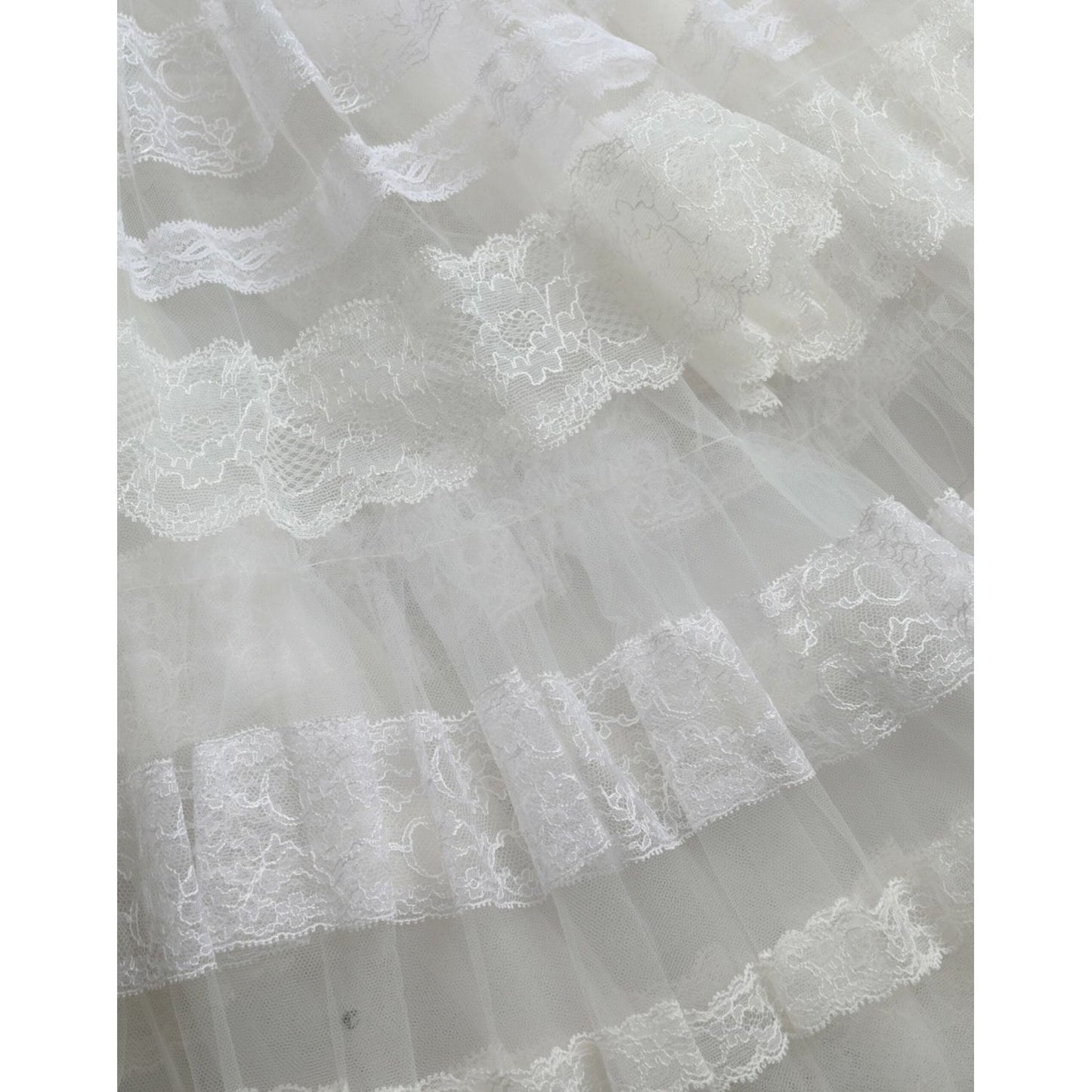 Dolce & Gabbana White Nylon Sheer Tiered Lace Maxi Dress Dolce & Gabbana