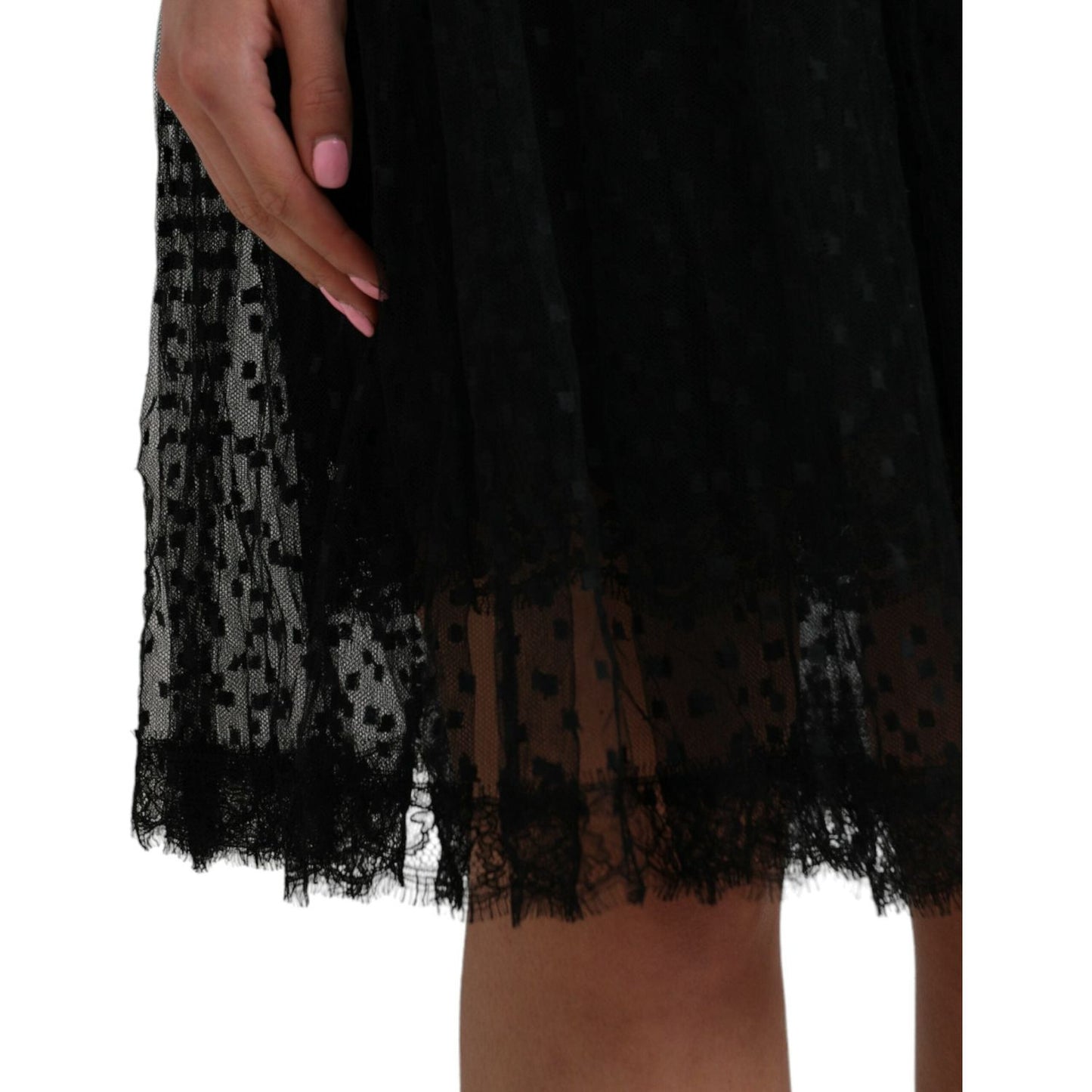 Dolce & Gabbana Black Nylon Lace Trim High Waist A-line Skirt Dolce & Gabbana