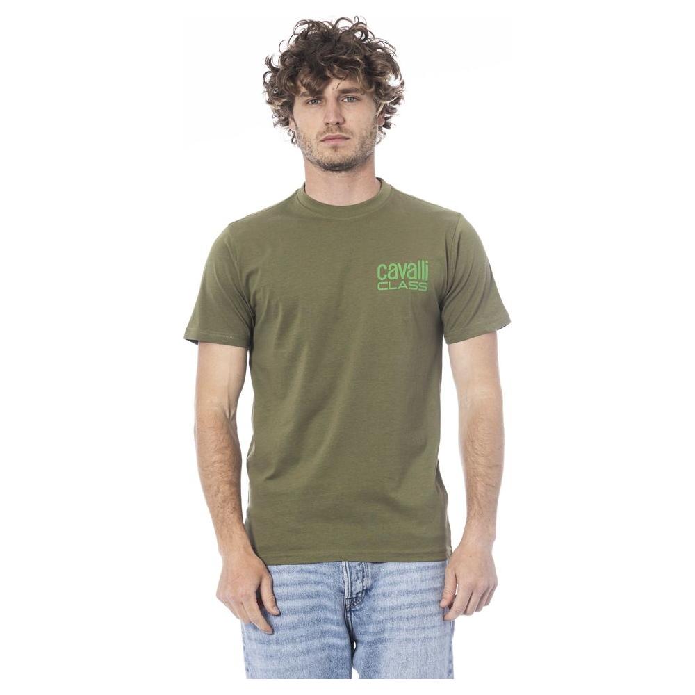 Cavalli Class Green Cotton Men T-Shirt Cavalli Class