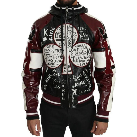 Dolce & Gabbana Black Bordeaux Hooded Leather DG King of Love Jacket Dolce & Gabbana