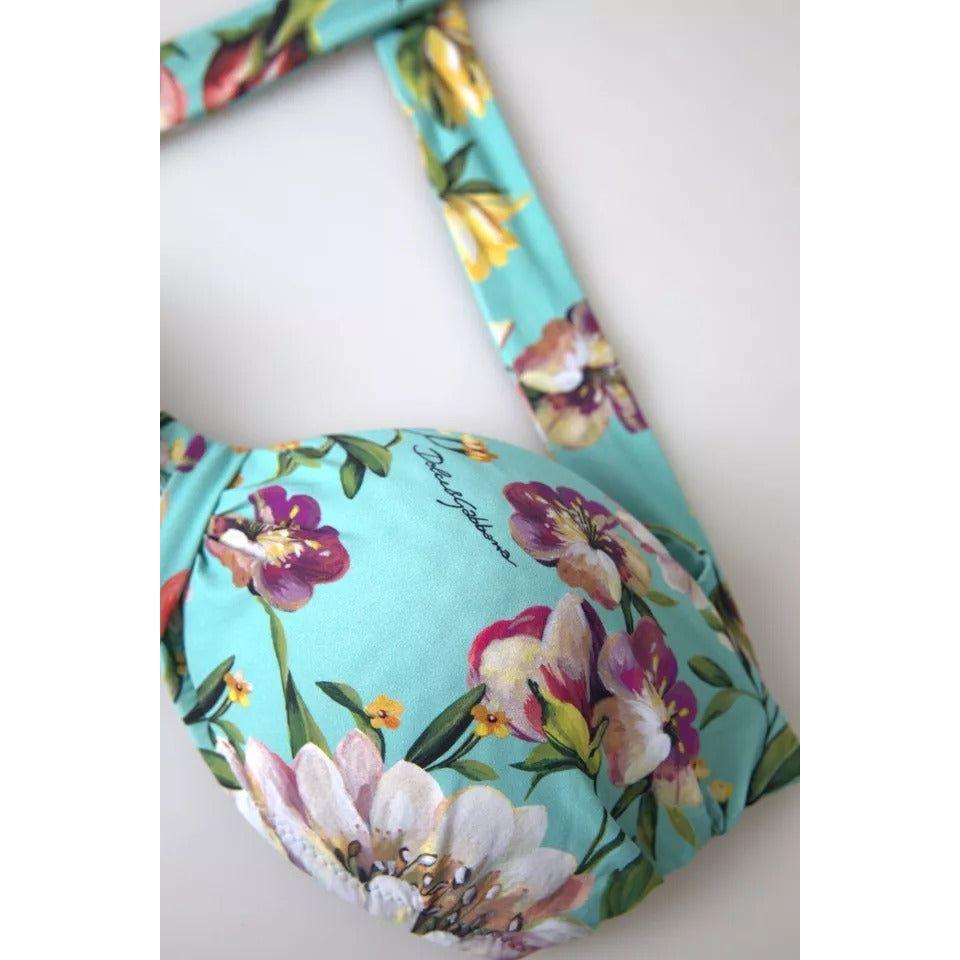 Dolce & Gabbana Mint Green Floral Print Beachwear Bikini Top Dolce & Gabbana