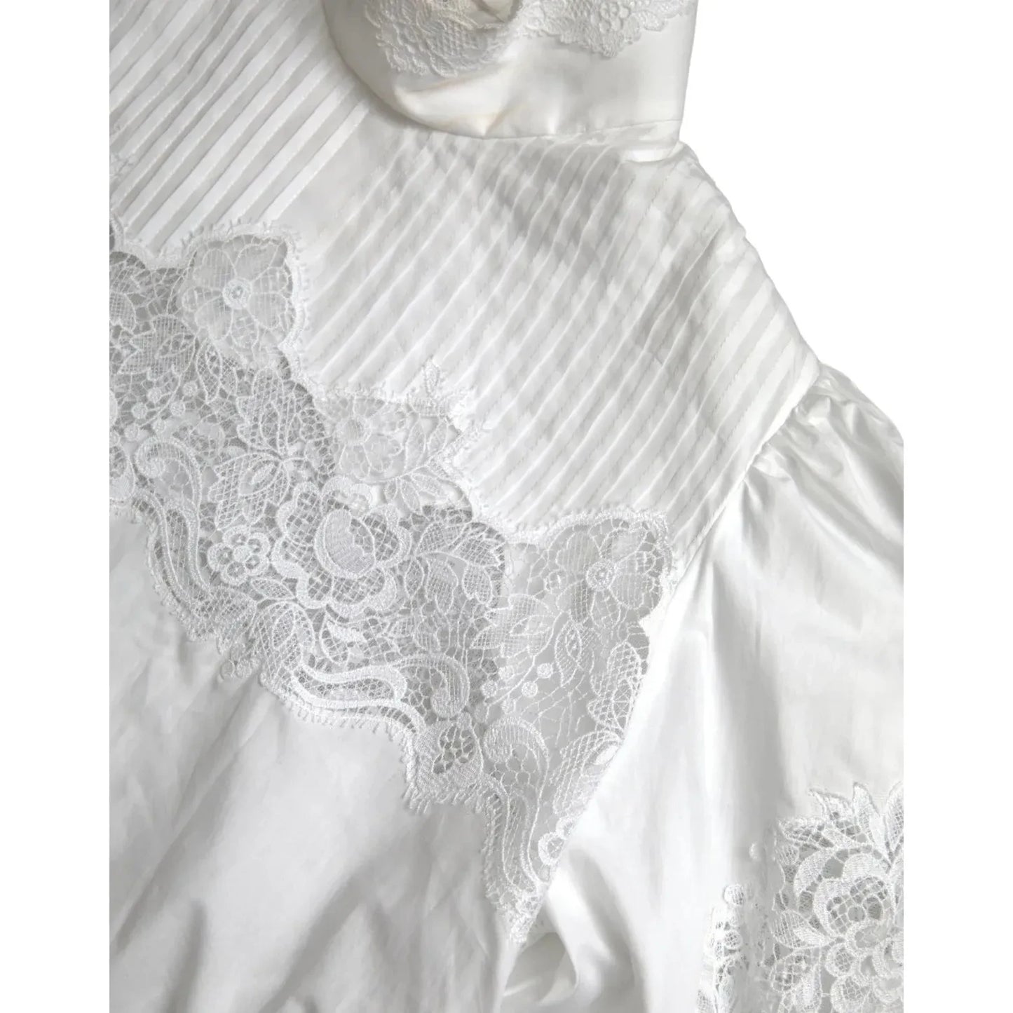 Dolce & Gabbana White Cotton Lace Trim Turtle Neck Top Blouse Dolce & Gabbana