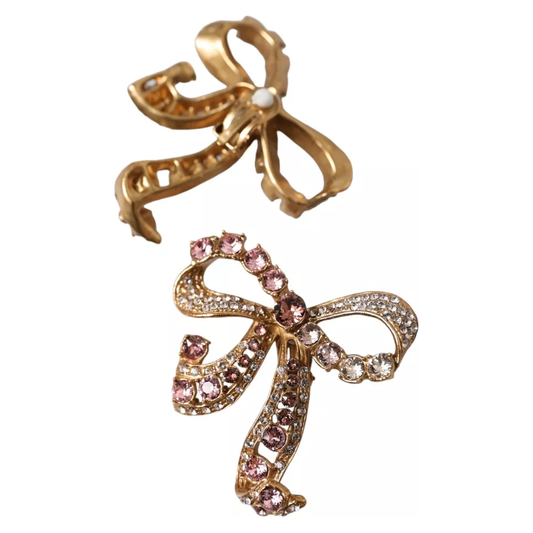 Dolce & Gabbana Gold Brass Pink Clear Crystal Bow Fiocchi Christmas Earrings Dolce & Gabbana