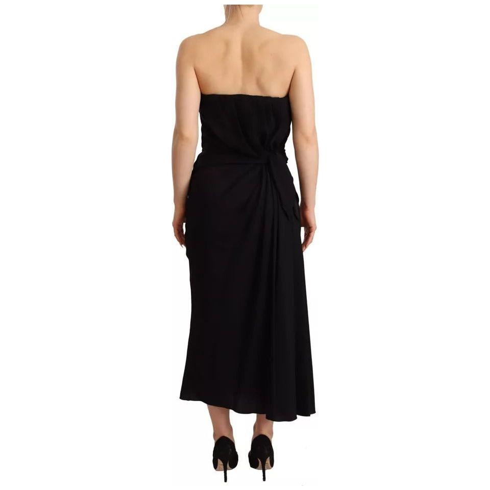 Dolce & Gabbana Black Silk Stretch Strapless Sheath Midi Dress Dolce & Gabbana