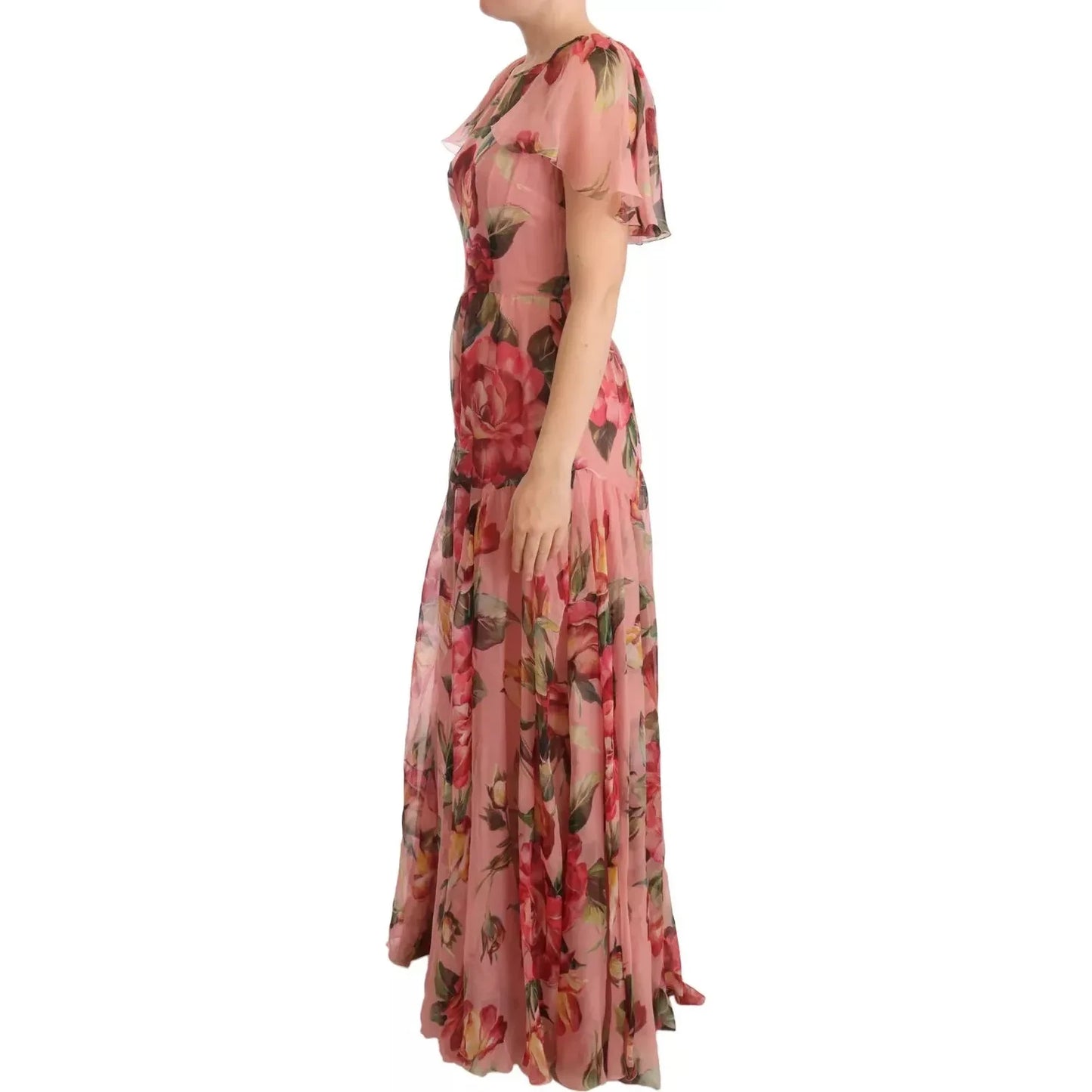 Dolce & Gabbana Pink Silk Floral Print Layered Maxi Dress Dolce & Gabbana