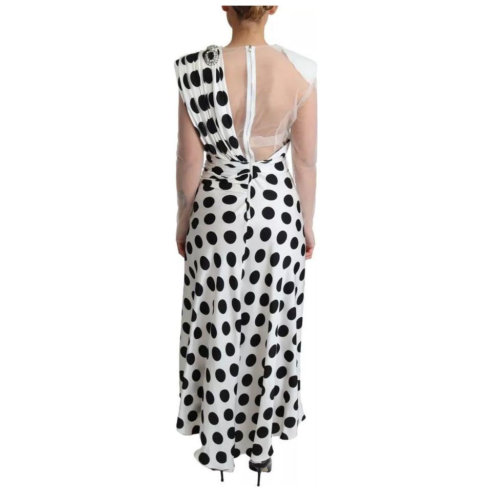 Dolce & Gabbana White Polka Dots Crystal One Shoulder Dress Dolce & Gabbana