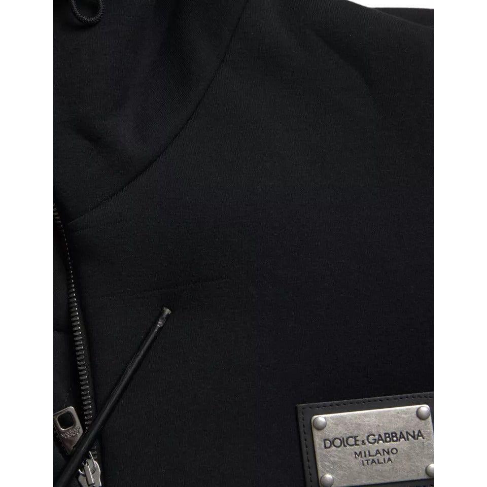 Dolce & Gabbana Black Cotton Hooded Logo Bomber Jacket