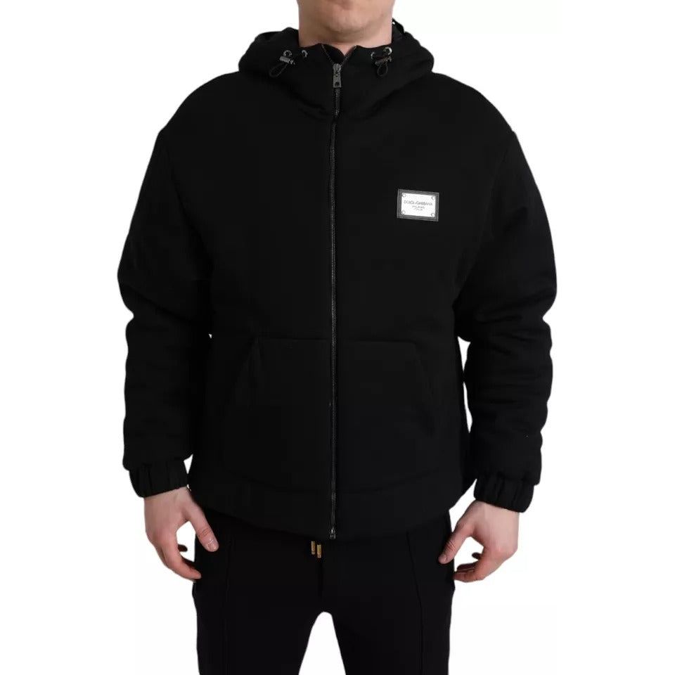 Dolce & Gabbana Black Cotton Hooded Logo Bomber Jacket Dolce & Gabbana