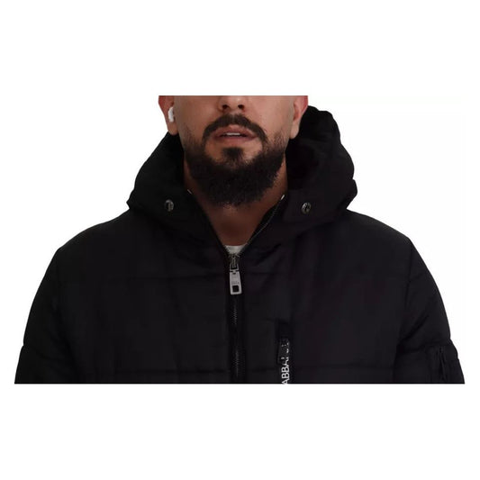 Dolce & Gabbana Black Nylon Hooded Parka Coat Winter Jacket Dolce & Gabbana