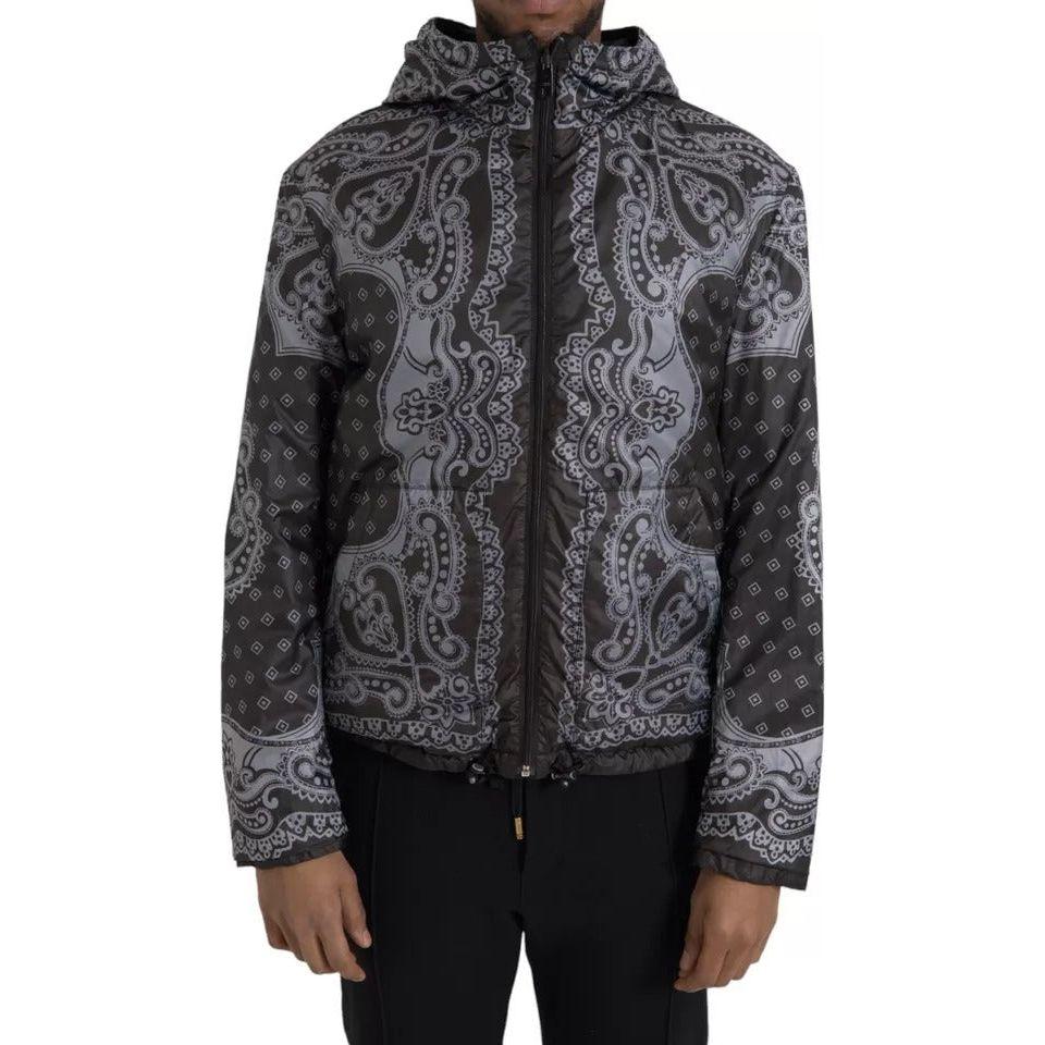 Dolce & Gabbana Gray Bandana Hooded Full Zip Bomber Jacket Dolce & Gabbana