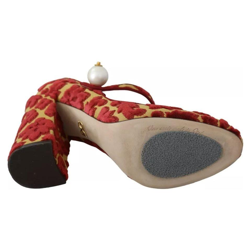 Dolce & Gabbana Red Floral Brocade Heels Mary Janes Pumps Shoes Dolce & Gabbana