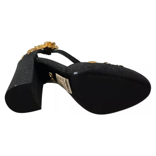 Dolce & Gabbana Black Floral Angel Applique Ankle Strap Pumps Shoes Dolce & Gabbana