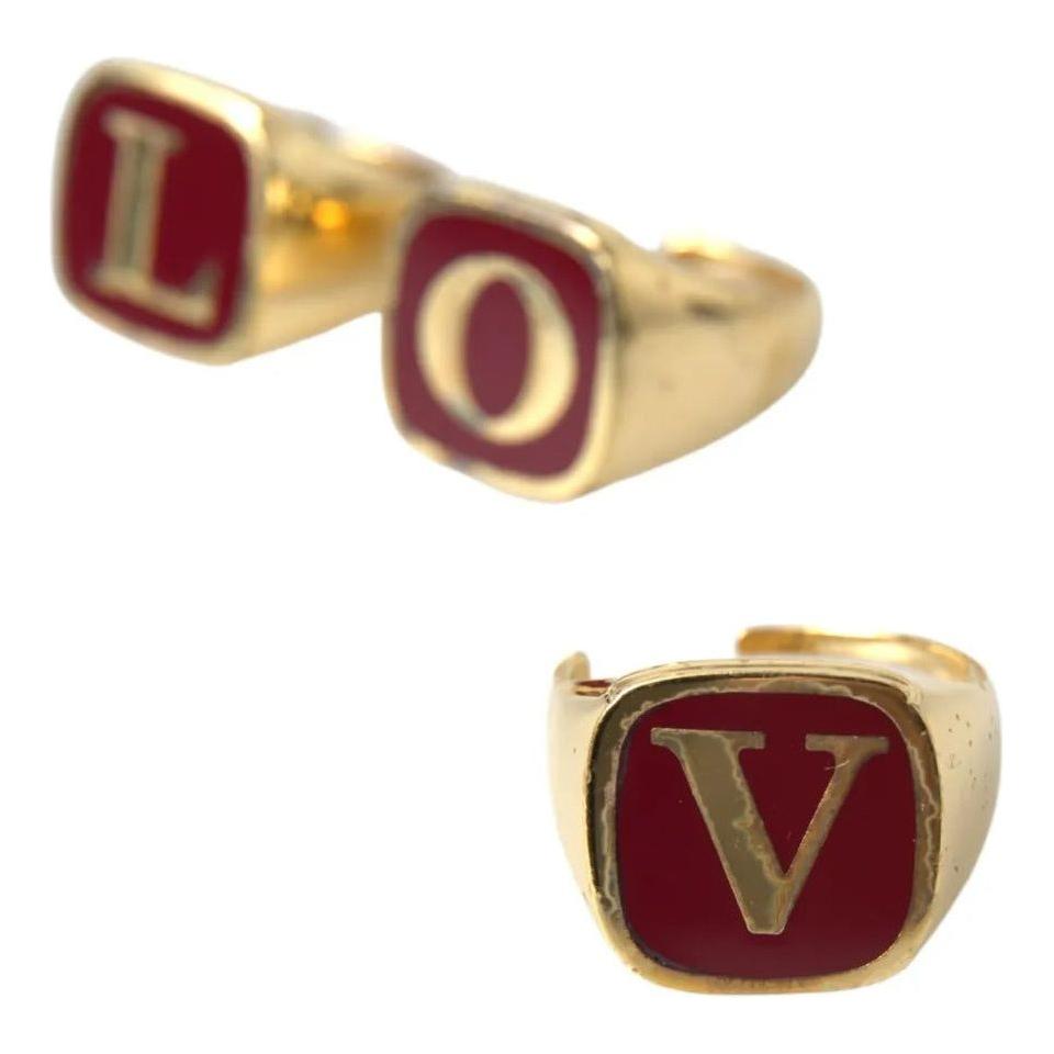 Dolce & Gabbana Gold Brass LOVE Enamel Set of 3 Ring Dolce & Gabbana