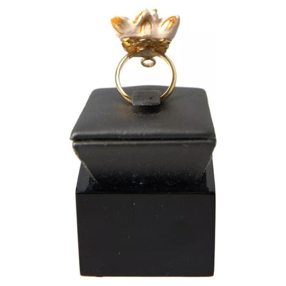 Dolce & Gabbana Gold Brass Resin Beige Dog Pet Accessory Ring