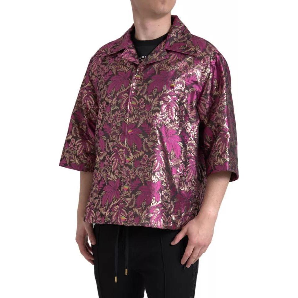 Dolce & Gabbana Fuchsia Pink Floral Jacquard Button Down Shirt Dolce & Gabbana