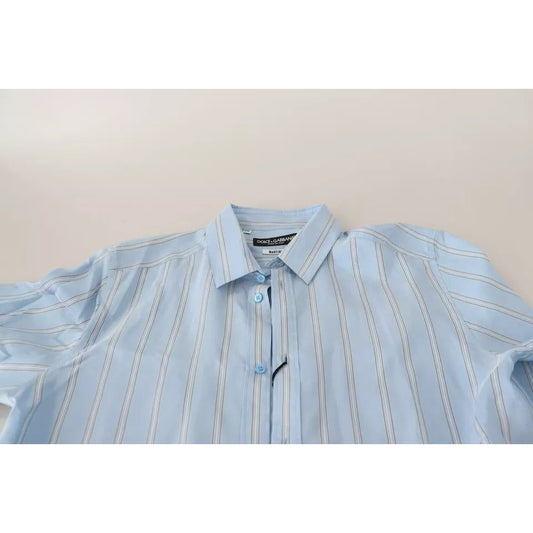 Dolce & Gabbana Blue Striped Silk Formal Dress MARTINI Shirt Dolce & Gabbana