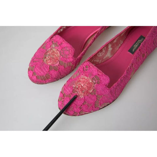 Dolce & Gabbana Pink Taormina Lace Slip On Flats Shoes Dolce & Gabbana