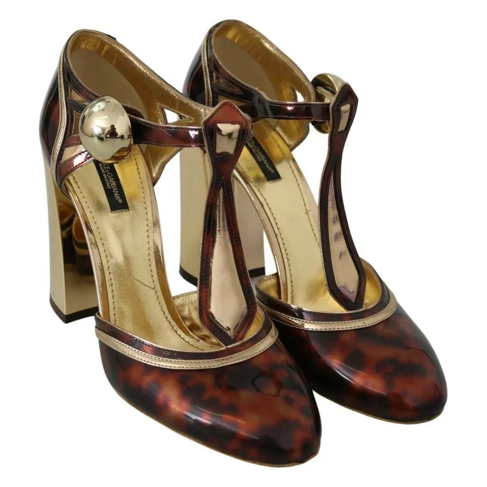 Dolce & Gabbana Gold Leopard T-strap Pumps Sandals Shoes Dolce & Gabbana