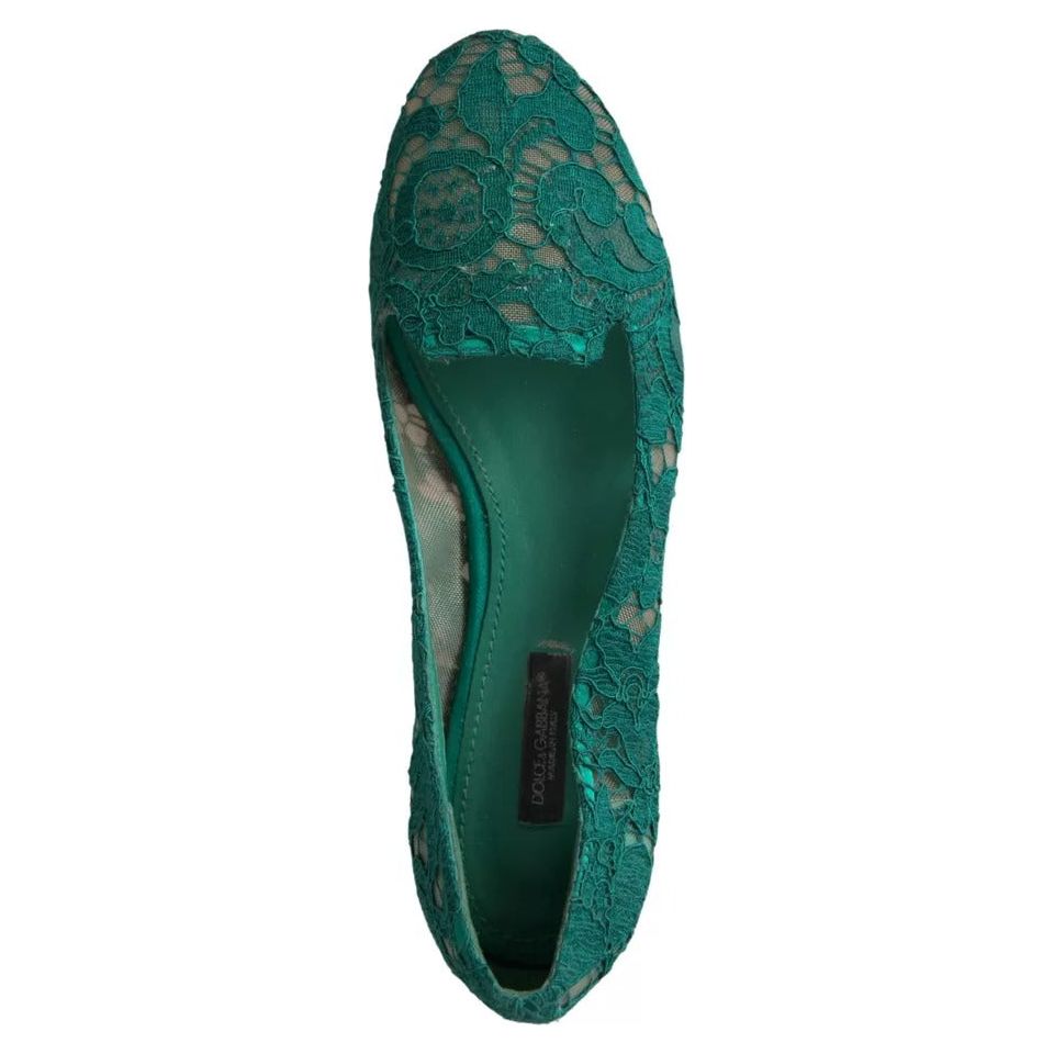 Dolce & Gabbana Green Floral Lace Loafers Flats Shoes Dolce & Gabbana