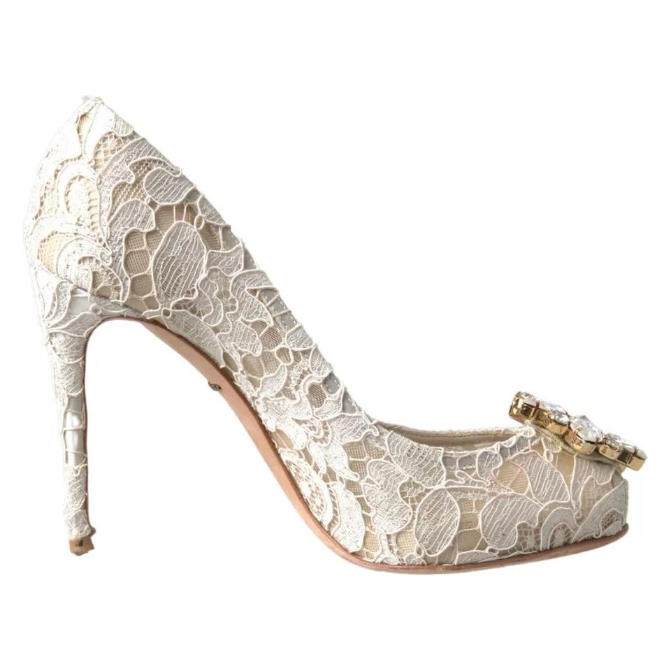 Dolce & Gabbana White Taormina Lace Crystal Heels Pumps Shoes Dolce & Gabbana