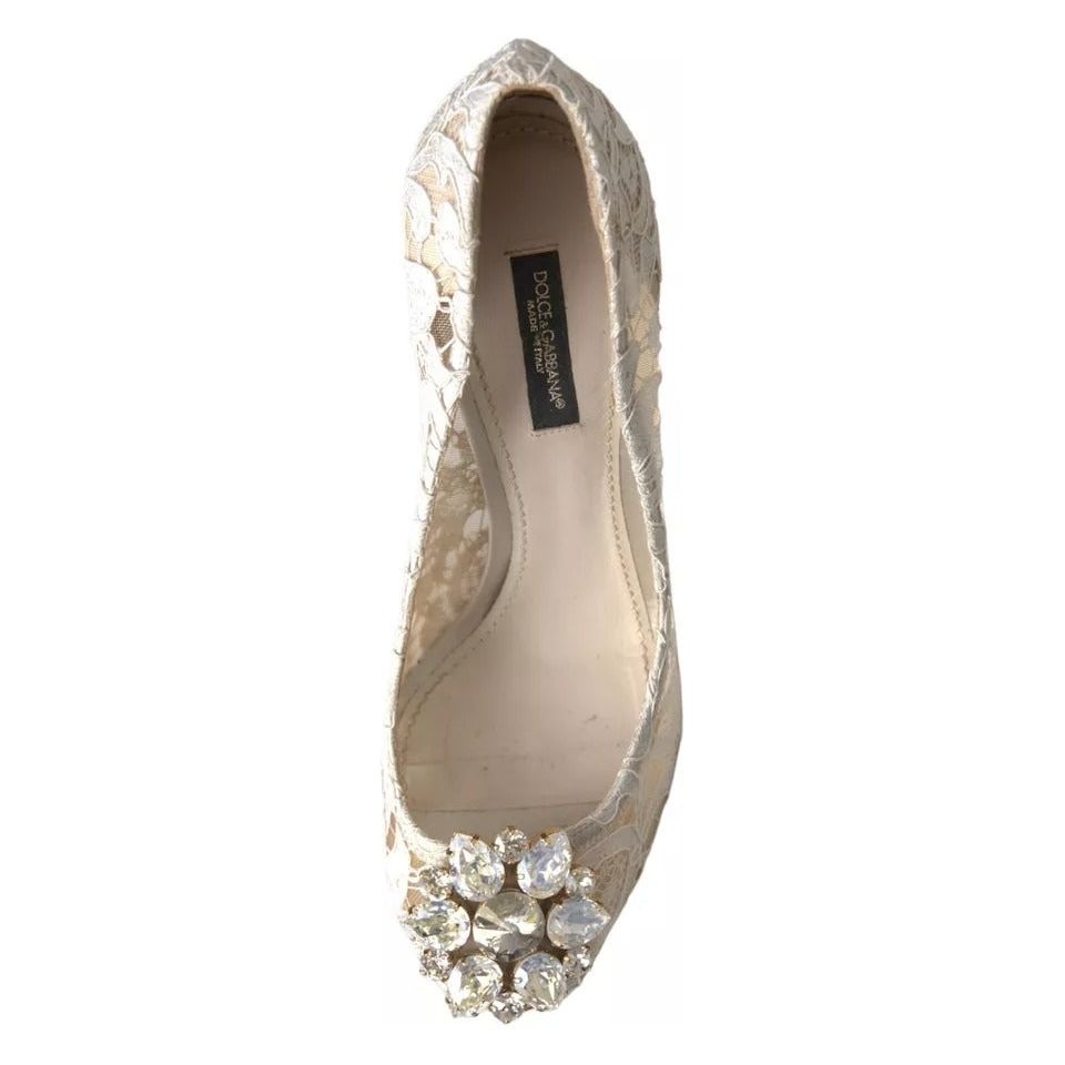 Dolce & Gabbana White Taormina Lace Crystal Heels Pumps Shoes Dolce & Gabbana