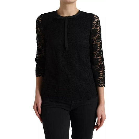 Dolce & Gabbana Black Floral Lace Blouse T-shirt Staff Top Dolce & Gabbana