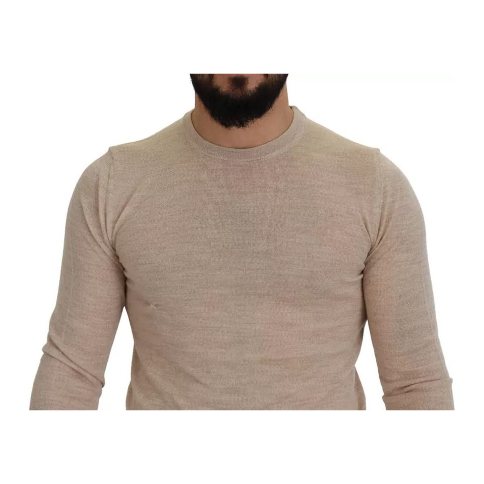 Dolce & Gabbana Beige Virgin Wool Crew Neck Pullover Sweater Dolce & Gabbana