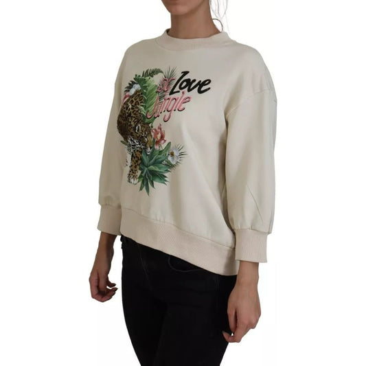 Dolce & Gabbana Beige Jungle Printed Pullover Cotton Sweater Dolce & Gabbana