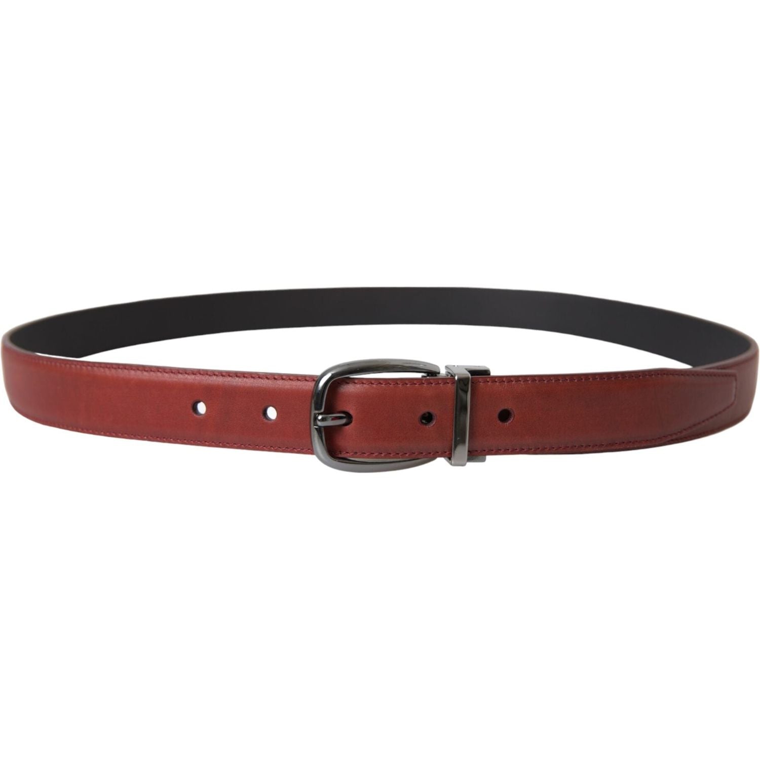Dolce & Gabbana Brown Leather Silver Metal Buckle Belt Men