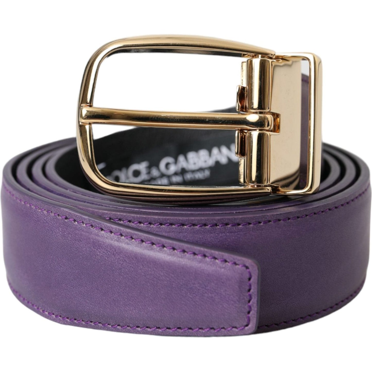 Dolce & Gabbana Purple Leather Gold Metal Buckle Belt Men Dolce & Gabbana