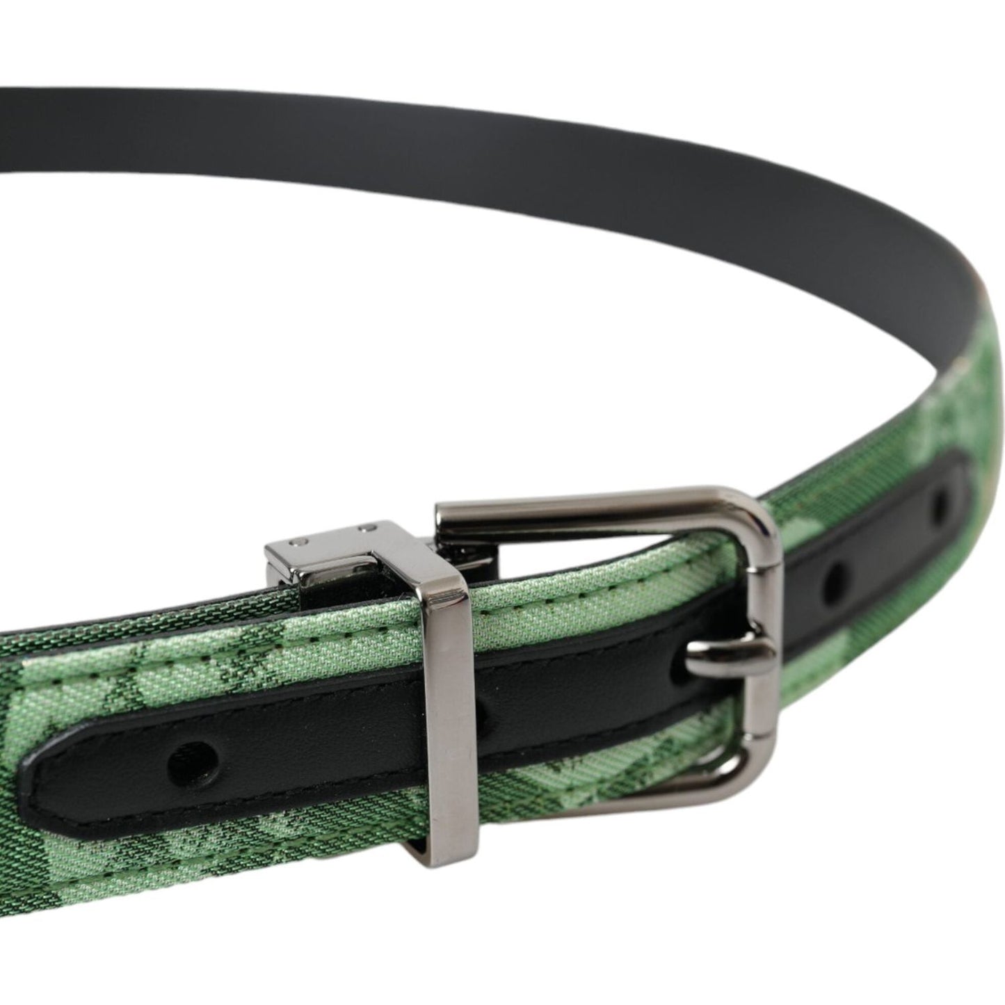 Dolce & Gabbana Green Leather Jacquard Silver Metal Buckle Belt Dolce & Gabbana