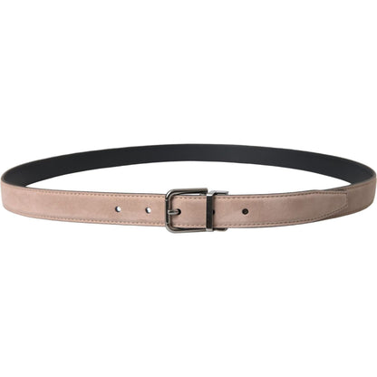 Dolce & Gabbana Beige Suede Leather Silver Buckle Belt Men