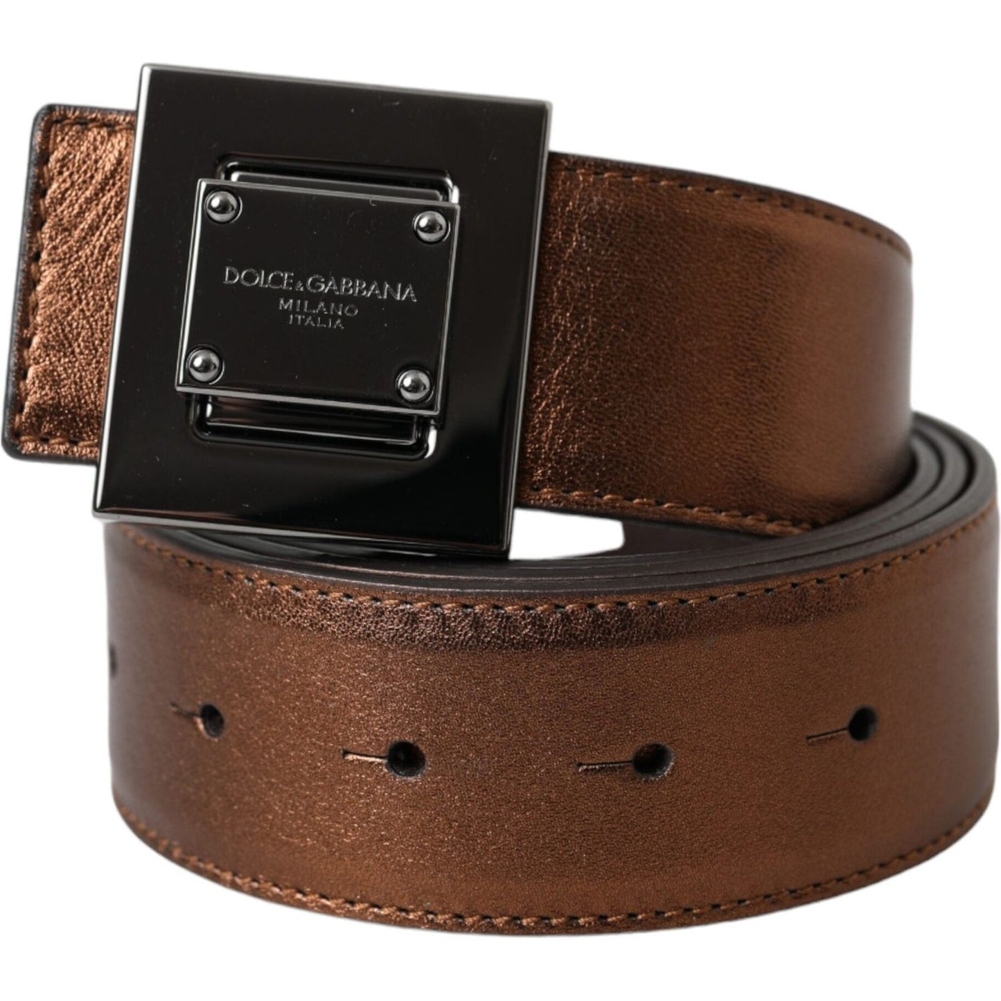 Dolce & Gabbana Metallic Bronze Leather Square Metal Buckle Belt Dolce & Gabbana