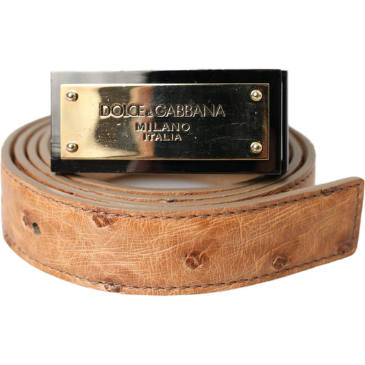 Dolce & Gabbana Beige Leather Gold Logo Engraved Buckle Belt Dolce & Gabbana