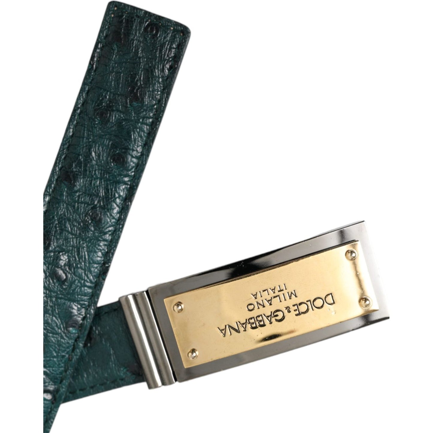 Dolce & Gabbana Green Leather Gold Logo Engraved Buckle Belt Dolce & Gabbana