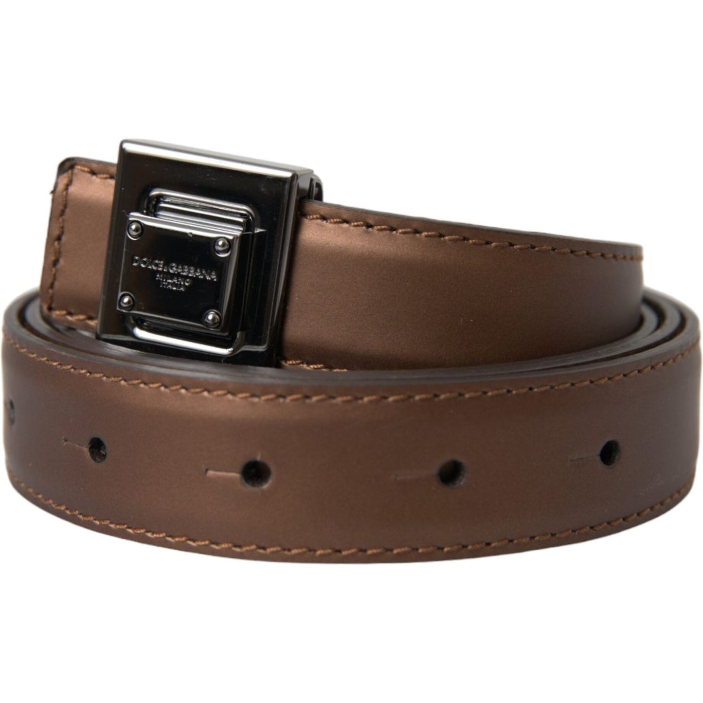 Dolce & Gabbana Bronze Leather Square Metal Buckle Belt Dolce & Gabbana