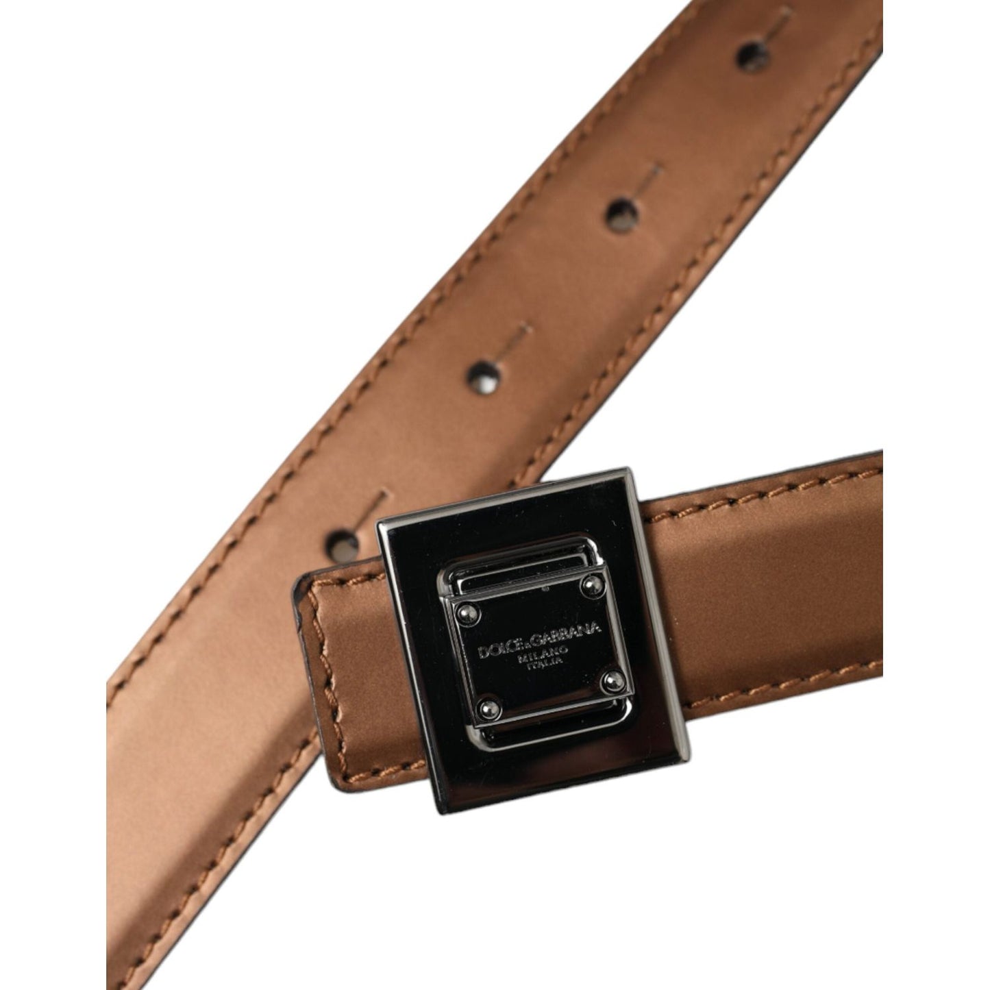 Dolce & Gabbana Bronze Leather Square Metal Buckle Belt Dolce & Gabbana