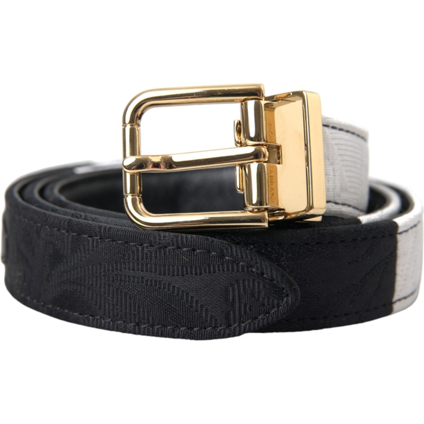 Dolce & Gabbana Black White Patchwork Gold Metal Buckle Belt Dolce & Gabbana