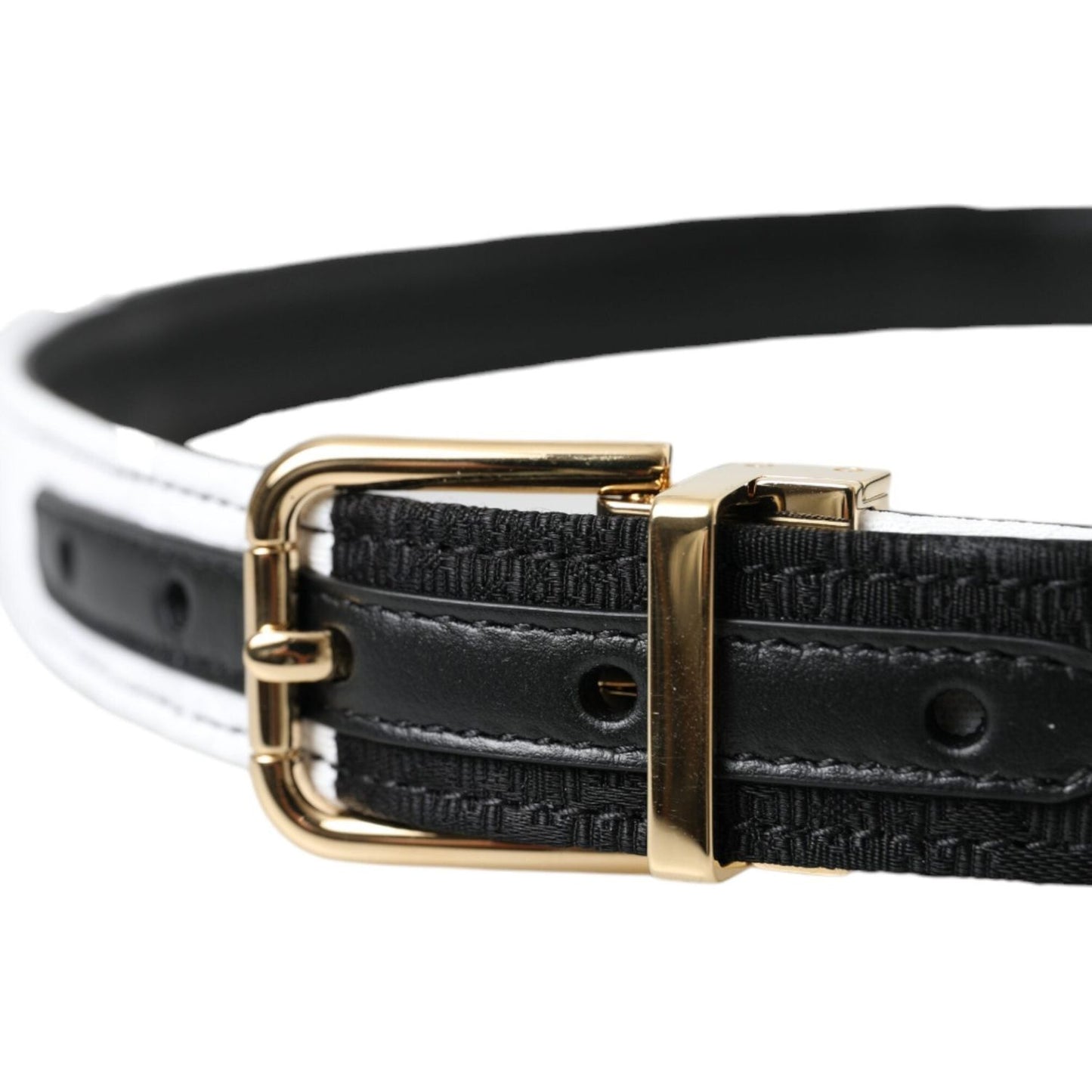 Dolce & Gabbana Black White Patchwork Gold Metal Buckle Belt Dolce & Gabbana