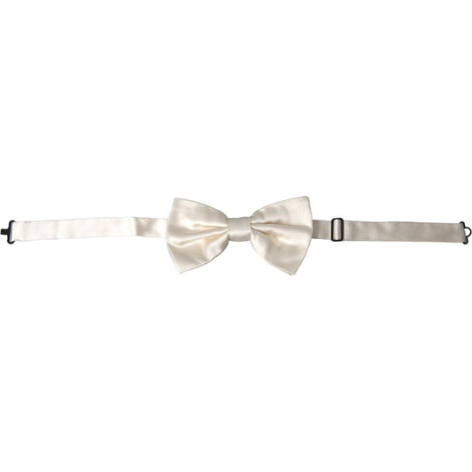 Dolce & Gabbana Off White Silk Adjustable Neck Men Bow Tie Dolce & Gabbana