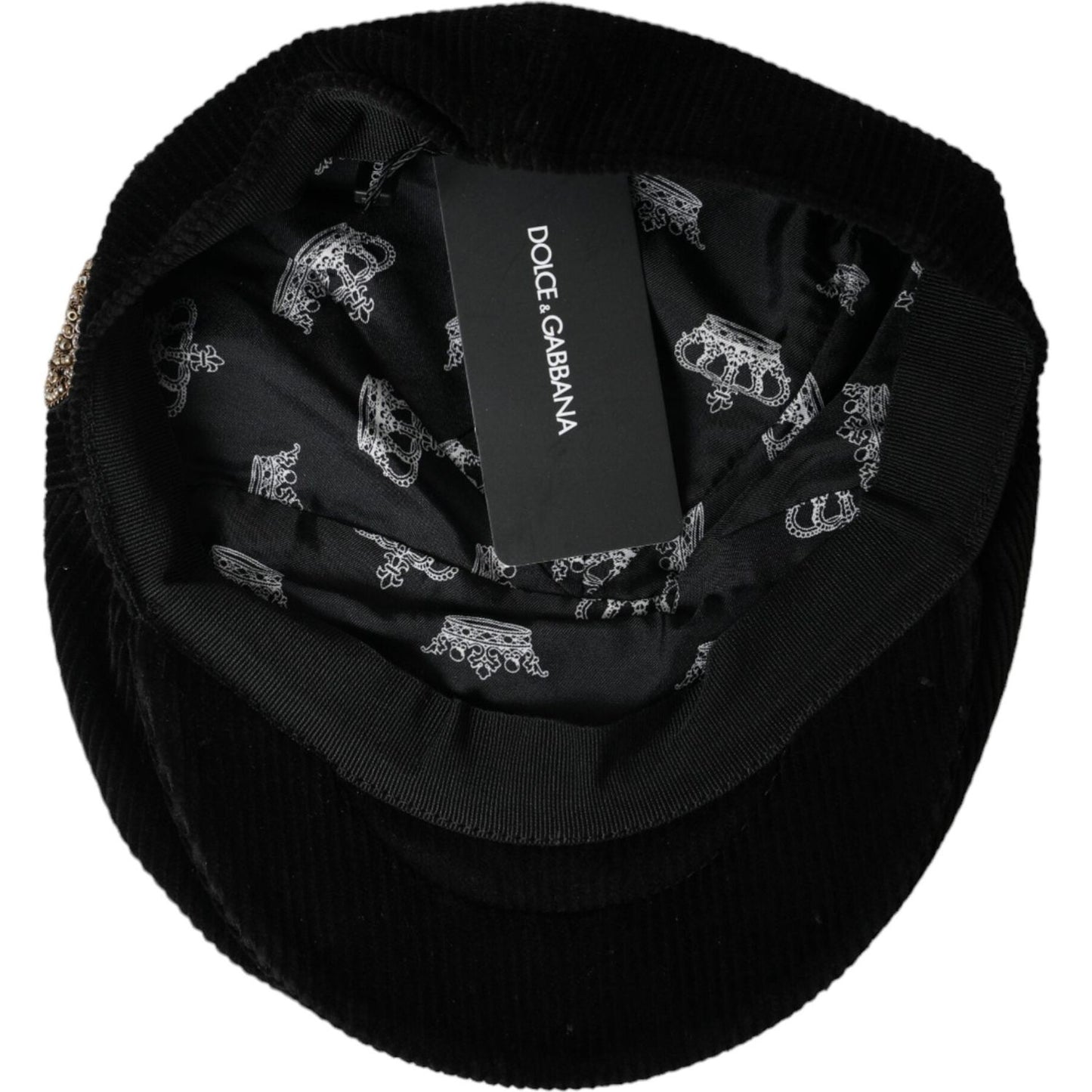 Dolce & Gabbana Black Corduroy Crown Newsboy Hat Men Dolce & Gabbana