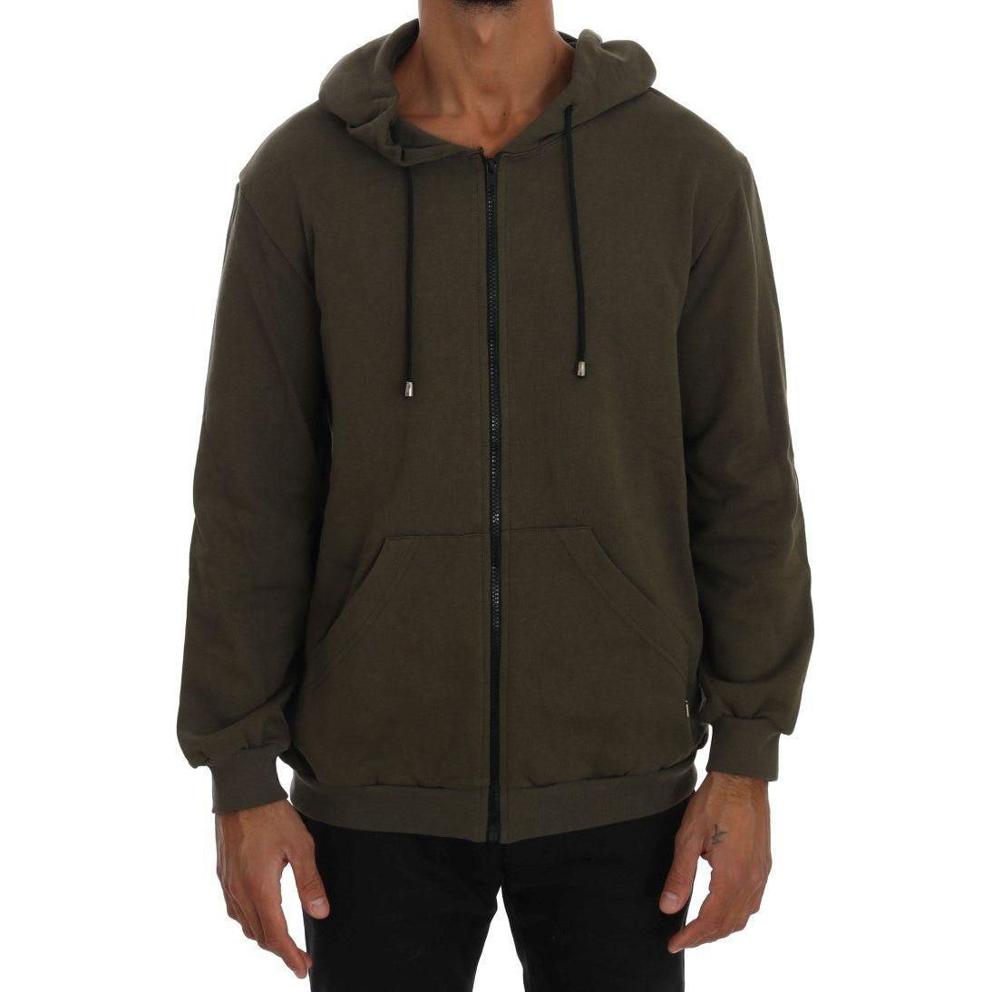 Daniele Alessandrini Green Full Zipper Hodded Cotton Sweater