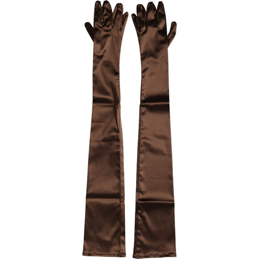 Dolce & Gabbana Brown Acetate Satin Elbow Length Gloves Dolce & Gabbana