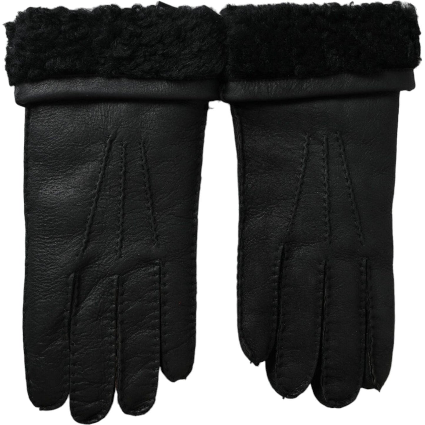 Dolce & Gabbana Black Leather Fur Short Hands Gloves Dolce & Gabbana