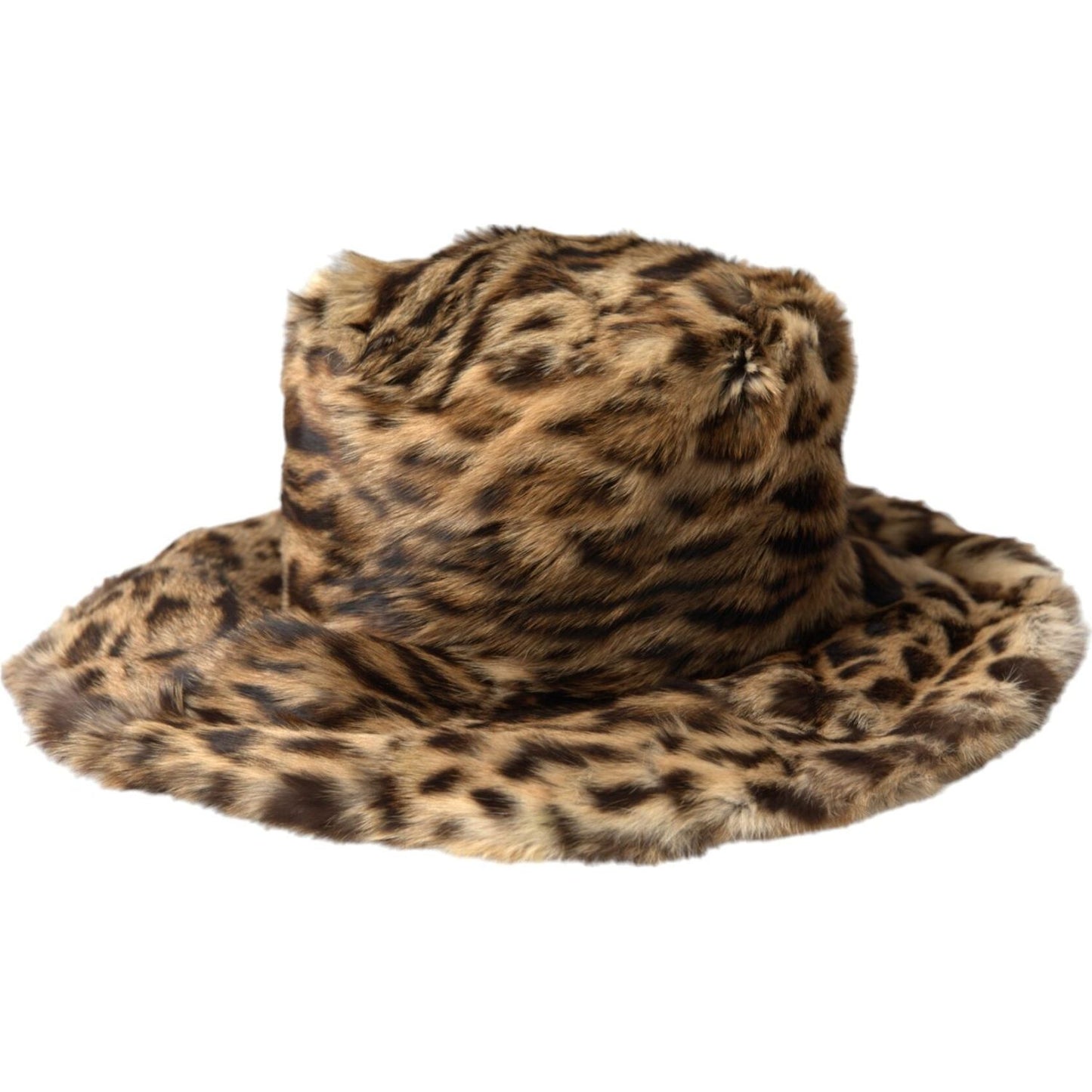 Dolce & Gabbana Brown Leopard Fur Women Bucket Hat Dolce & Gabbana