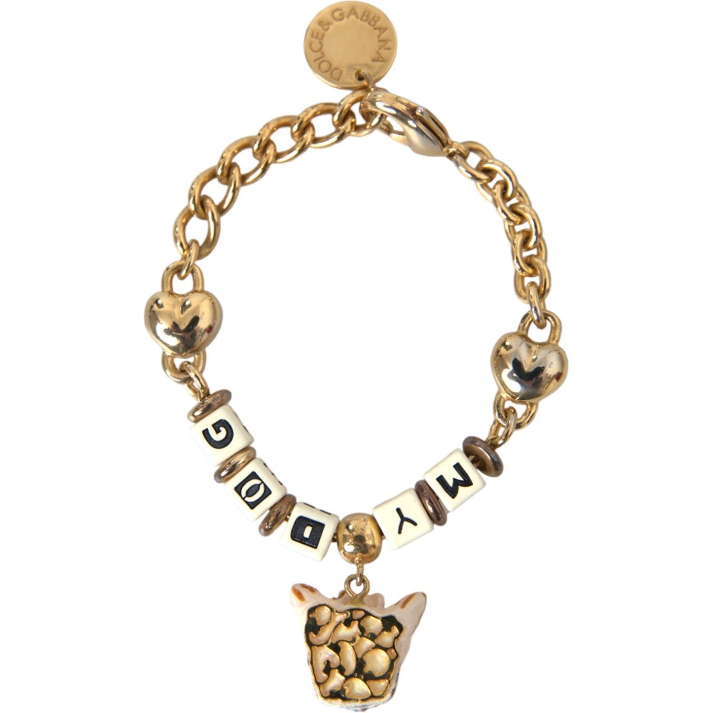 Dolce & Gabbana Gold Tone Brass Chain MY DOG Heart Bracelet Bracelet Dolce & Gabbana