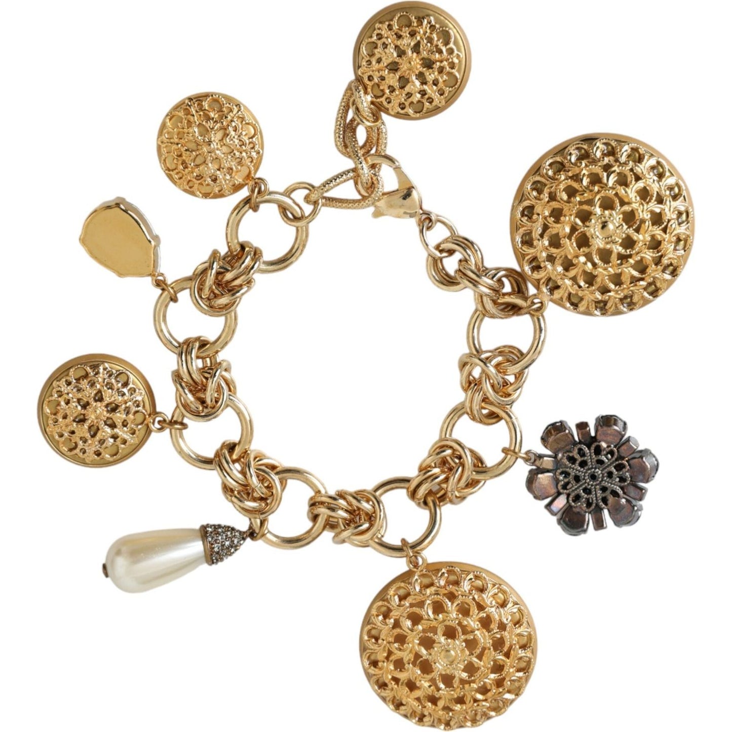 Dolce & Gabbana Gold Tone Brass Chain Crystal Women Bracelet Dolce & Gabbana