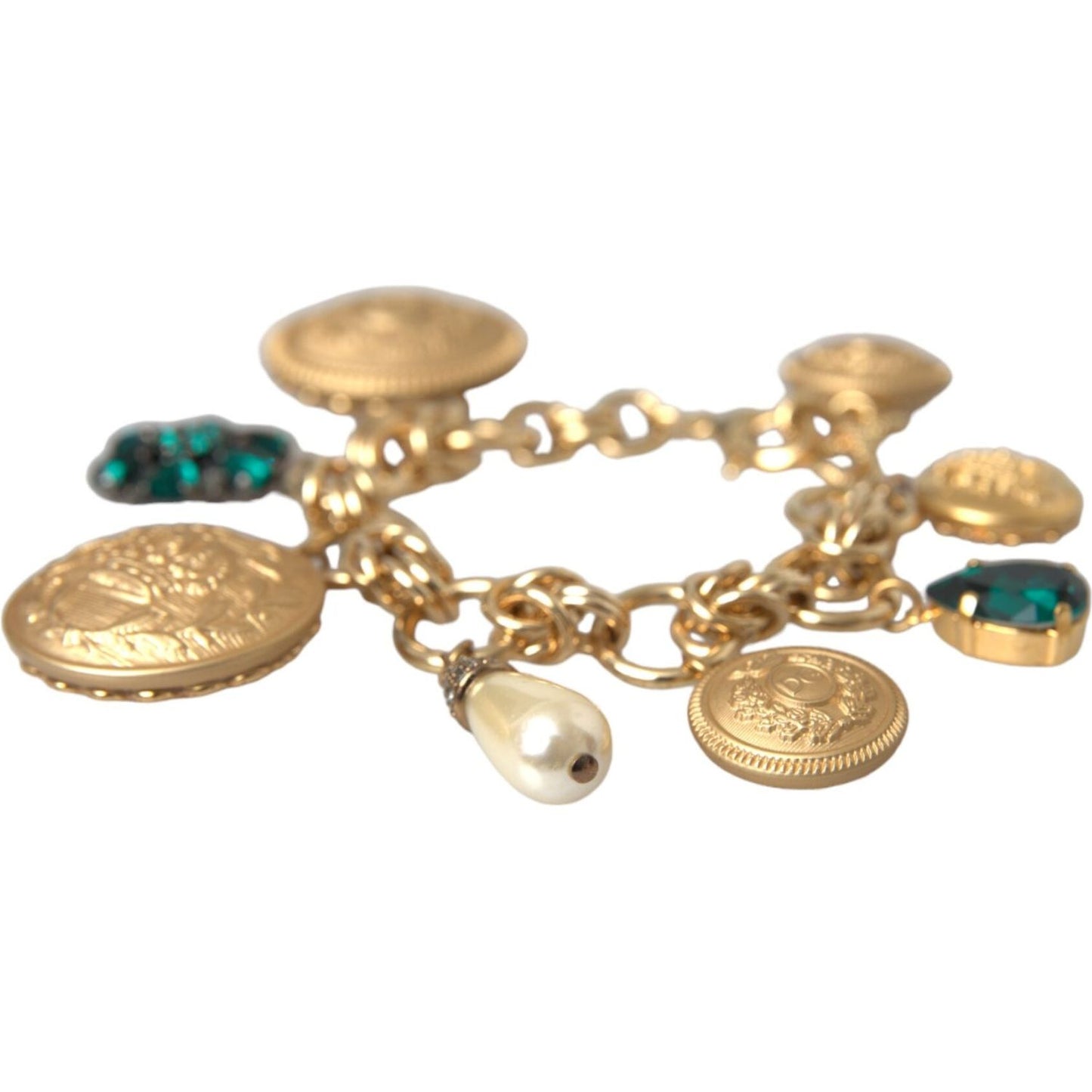 Dolce & Gabbana Gold Tone Brass Chain Crystal Women Bracelet Dolce & Gabbana