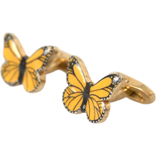 Gold Tone Brass Butterfly Enamel Men Cufflink